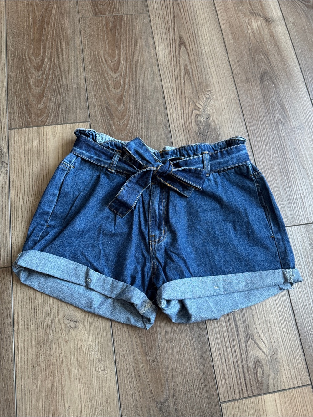 *Blue Denim Paperbag Waist Shorts